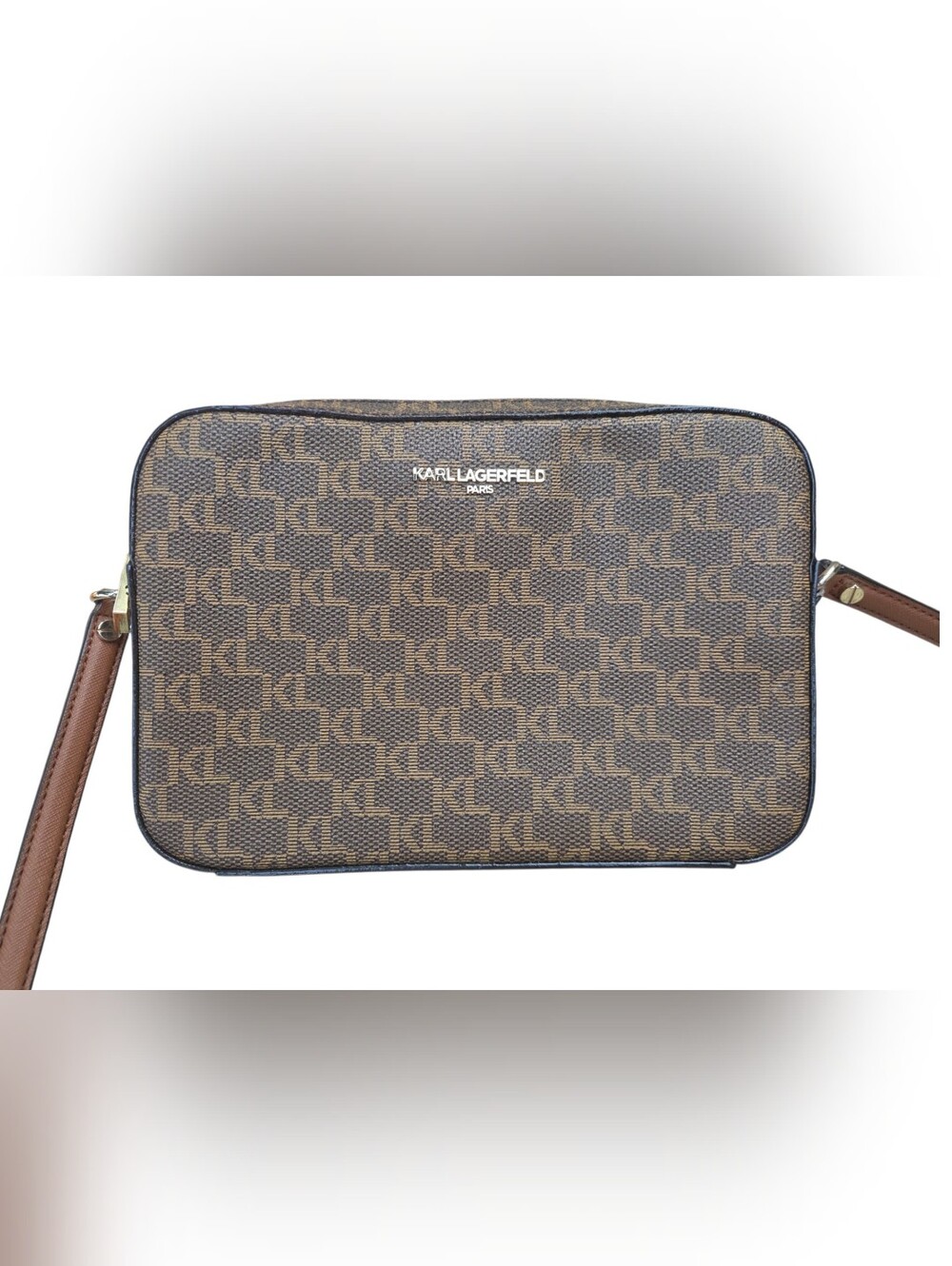 Karl Lagerfeld Maybelle Crossbody Camera Bag Brown Monogram Logo Strap Adjusts - Picture 4 of 10